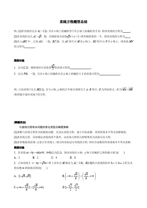高考数学一轮复习---直线方程题型总结