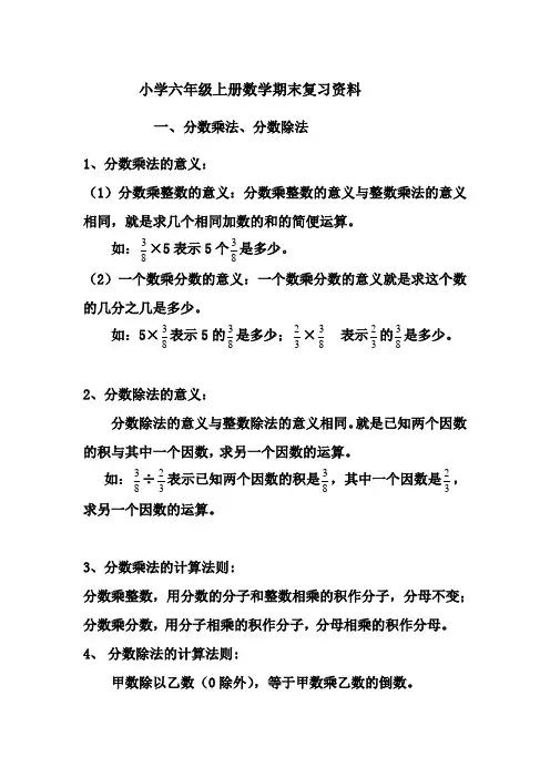 小学六年级上册数学期末复习资料