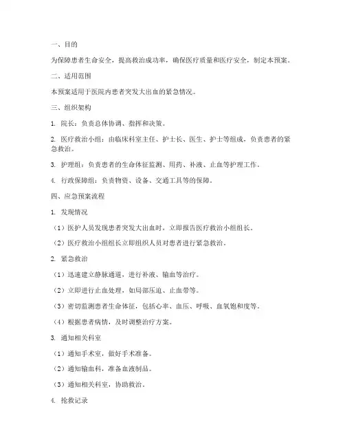 患者突发大出血应急预案