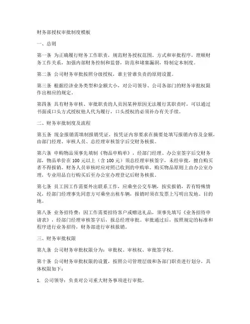 财务部授权审批制度模板