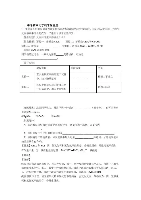 2020-2021中考化学——探究题的综合压轴题专题复习含答案