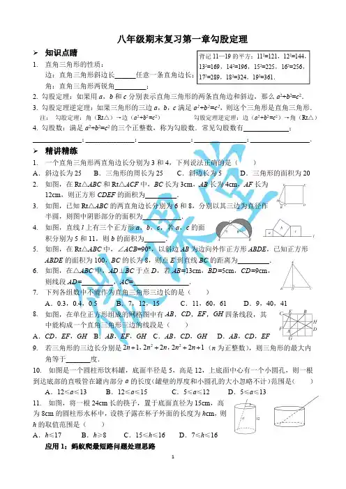 北师大版八年级数学上册第一章勾股定理复习精品