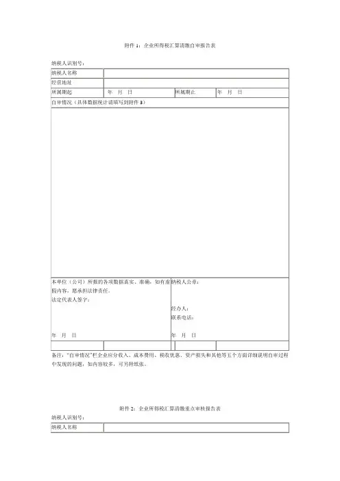 企业所得税汇算清缴自审报告表