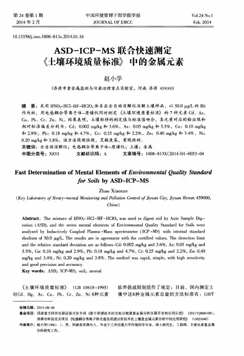 ASD-ICP-MS联合快速测定《土壤环境质量标准》中的金属元素