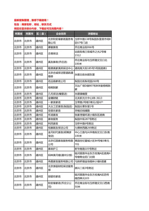 新版北京市北京市通州区家政企业公司商家户名录单联系方式地址大全88家