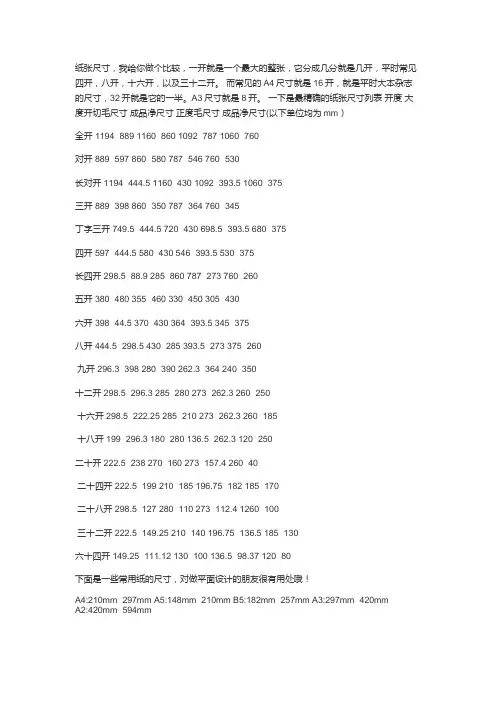 纸张尺寸(开数)