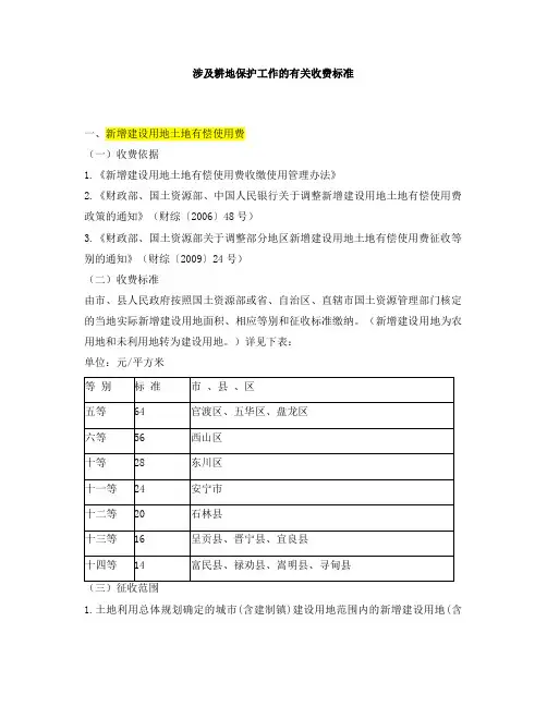 昆明市涉及耕地保护工作的有关收费标准