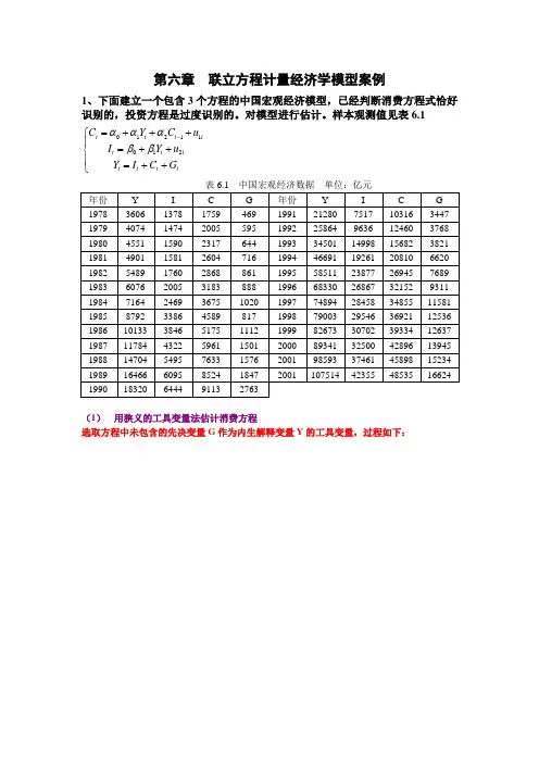 第六章联立方程计量经济学模型案例