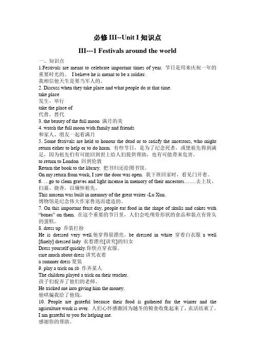 高一英语unit 1 festivals around the world知识点练习及答案新人教版