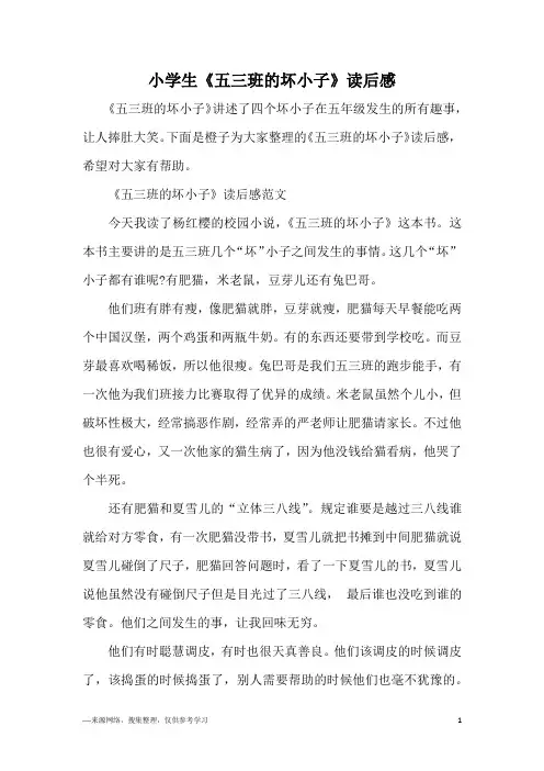 小学生《五三班的坏小子》读后感