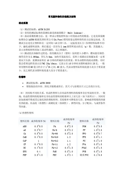 常见塑料物性的检测及标准