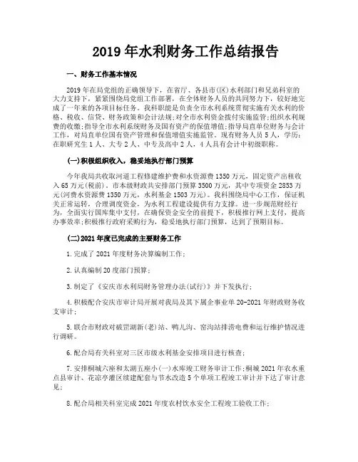 2019年水利财务工作总结报告