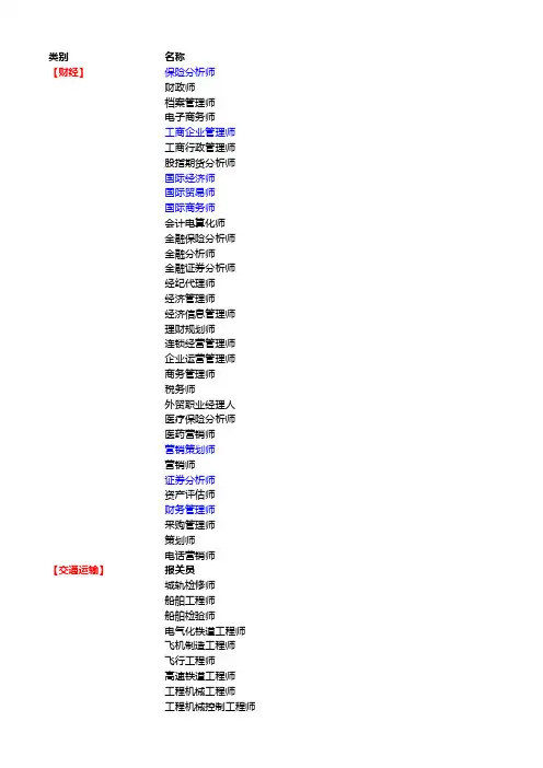职业资格证书大全