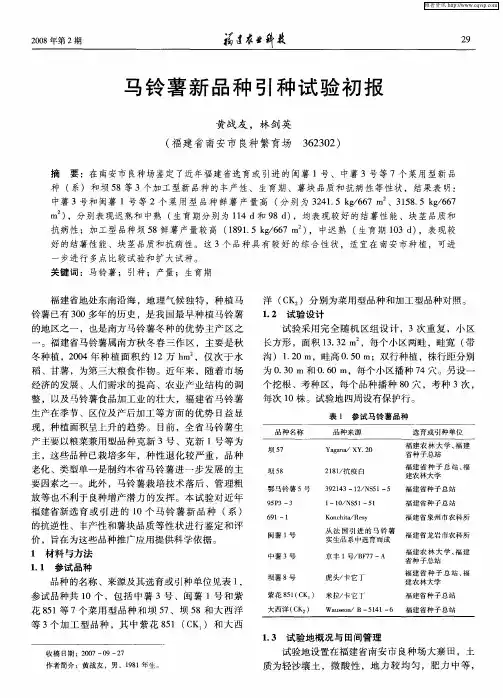 马铃薯新品种引种试验初报