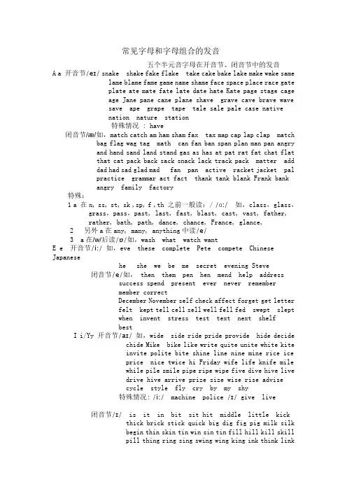 常见字母和字母组合的发音