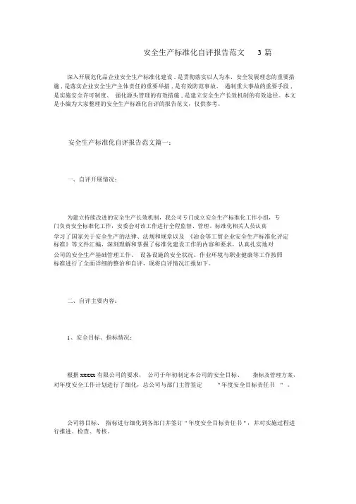 安全生产标准化自评报告范文3篇 2