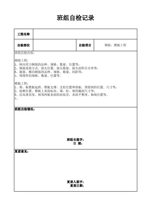 班组自检记录表