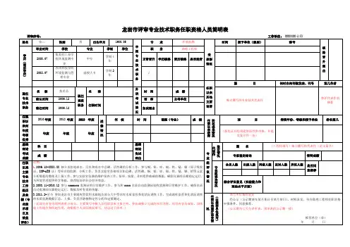 专业技术职务任职资格人员简明表(样表)