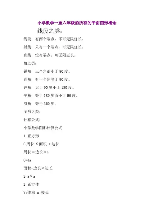 小学数学一至六年级的所有的平面图形概念