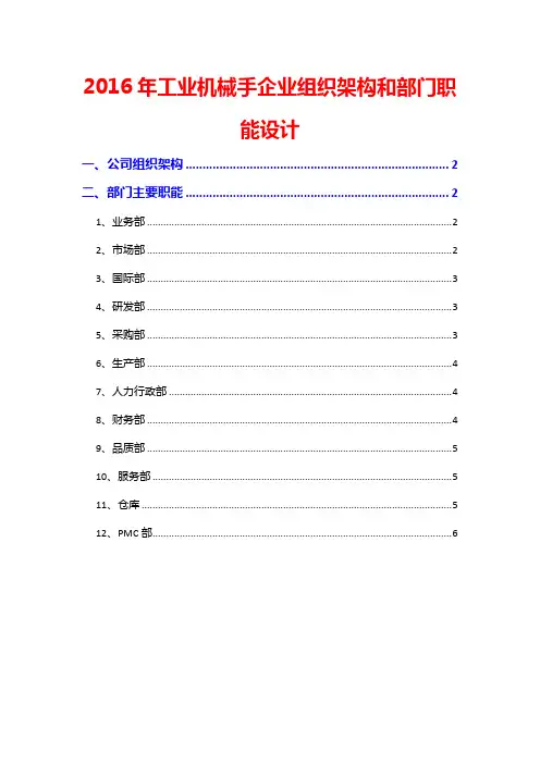 2016年工业机械手企业组织架构和部门职能设计