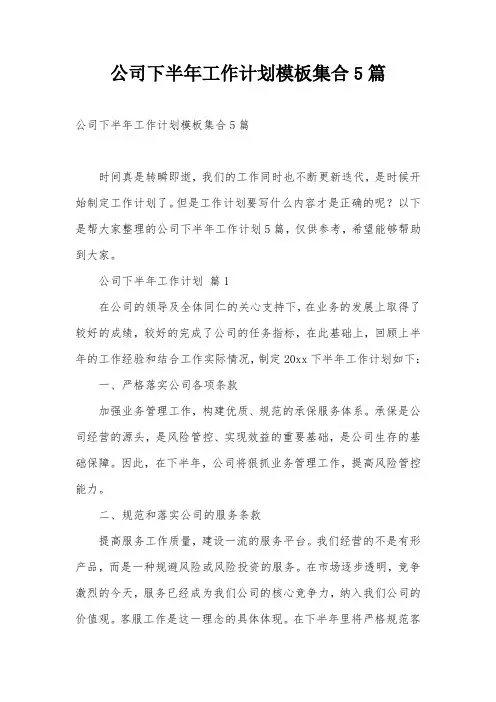 公司下半年工作计划模板集合5篇
