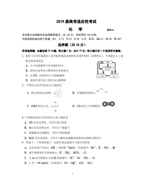 2019届高三适应性考试(化学)试题含答案