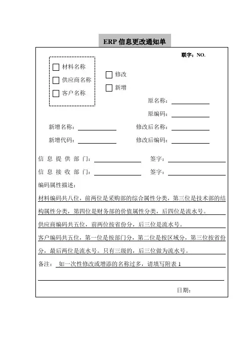 ERP信息更改表