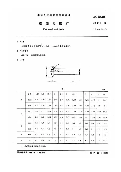 GB 871-86 扁圆头铆钉
