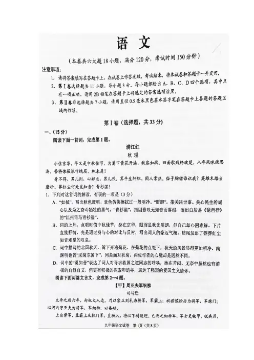 2020年玉林市中考语文试题及答案