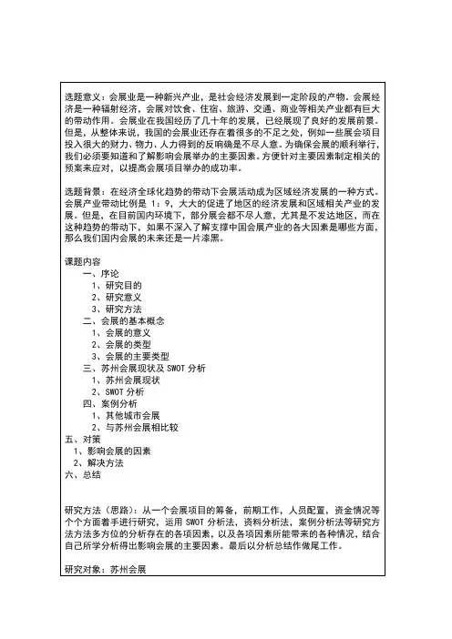 开题报告浅析影响会展举办的主要因素——以苏州为例