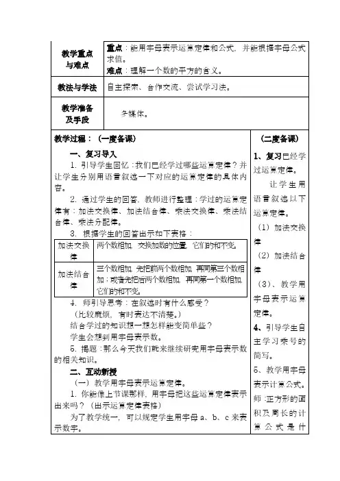 2018学年新冀教版小学数学四年级下册-表示公式和加法运算律-教学设计、教案
