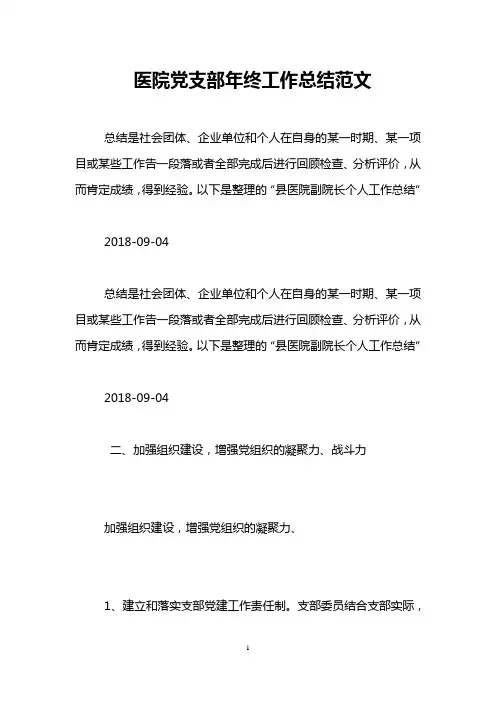 医院党支部年终工作总结范文