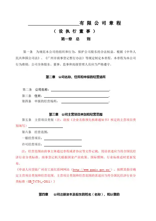 公司章程(有限公司执行董事)