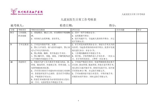 人流室医生日常工作考核表1