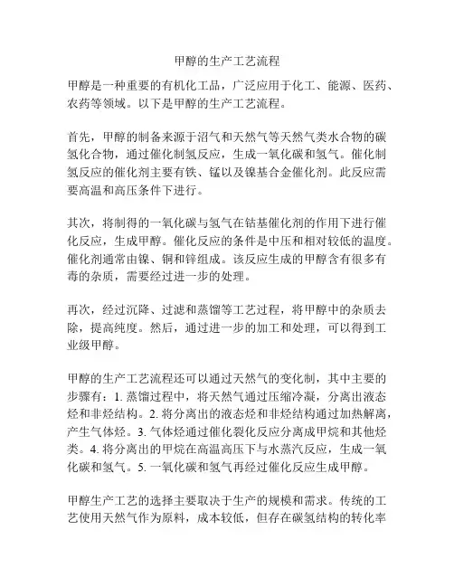 甲醇的生产工艺流程