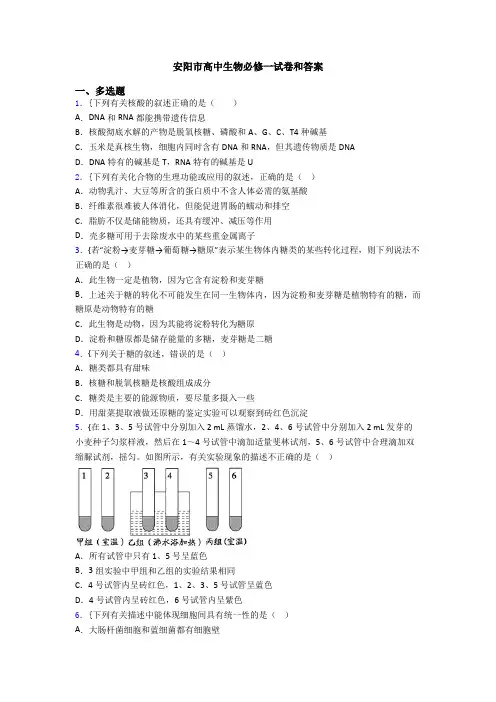 安阳市高中生物必修一试卷和答案