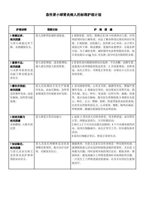 急性肾小球肾炎病人的标准护理计划