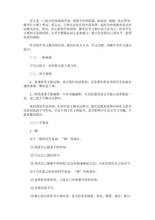 初中语文辅导中作文满分技巧汇总