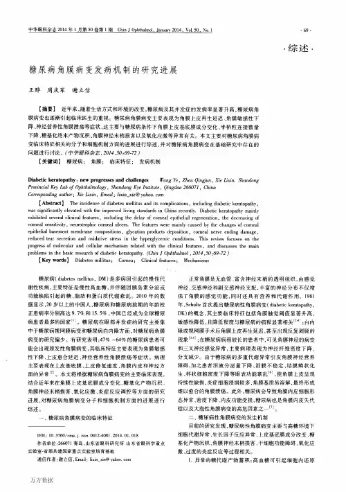 糖尿病角膜病变发病机制的研究进展-王晔2014