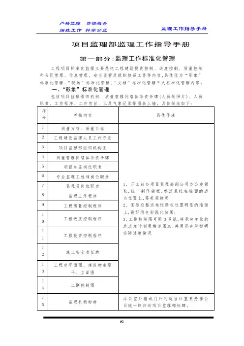 新版项目监理部监理工作指导手册(90页,含表格)