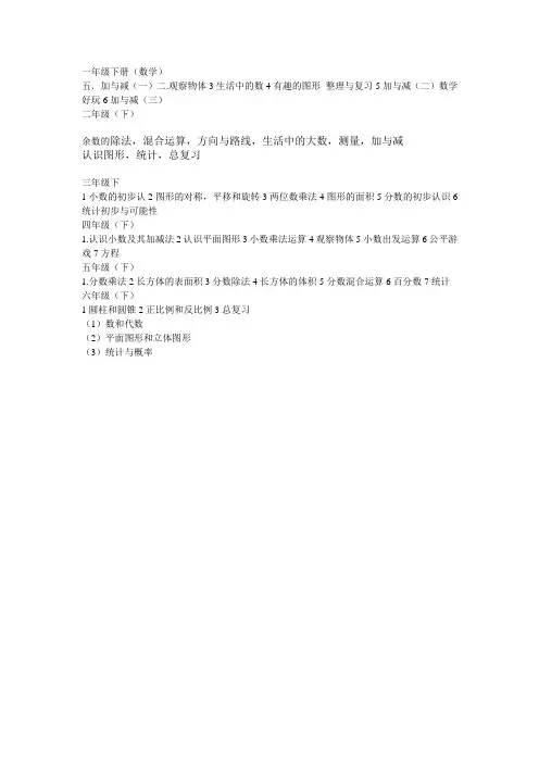 一年级下册目录(数学)