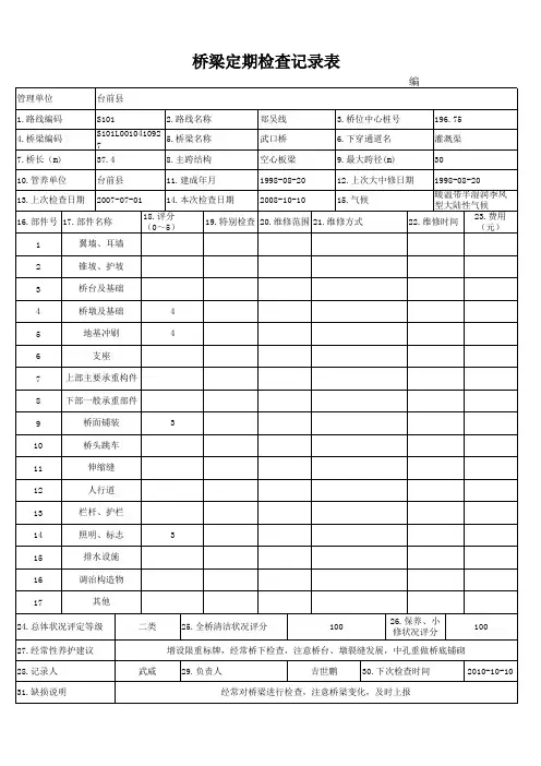 桥梁定期检查表模板