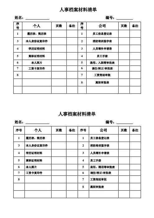 人事档案材料清单