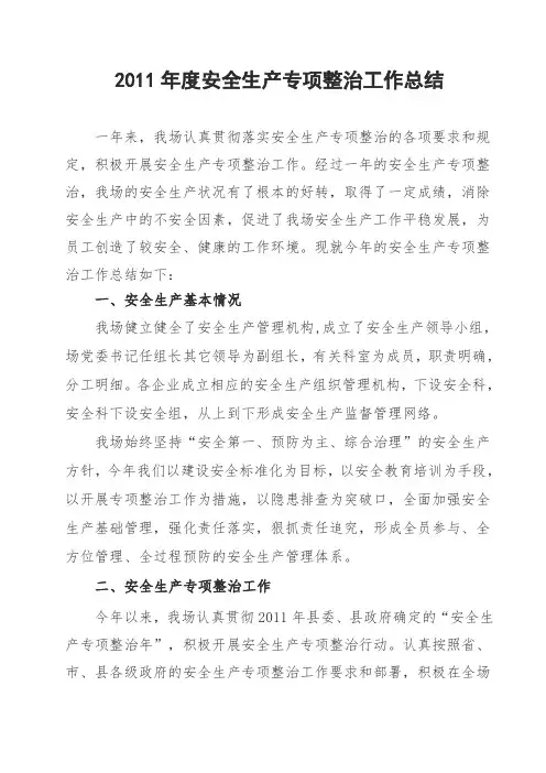 安全生产专项整治工作总结 2
