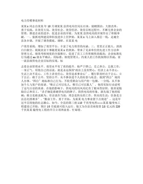 电力劳模事迹材料
