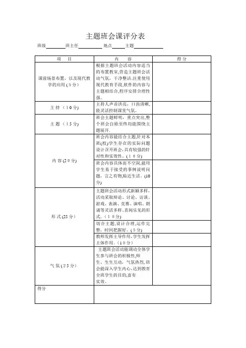 主题班会的评分表