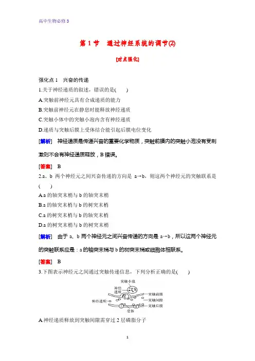 高中生物必修3课时作业19：2.1 通过神经系统的调节(2)