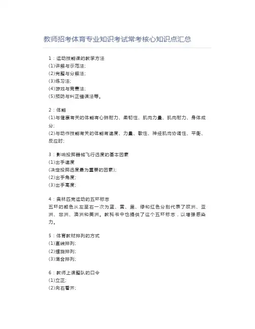教师资格证教师招考体育专业知识考试常考核心知识点汇总
