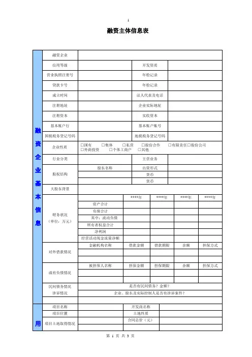 地产项目融资申请表