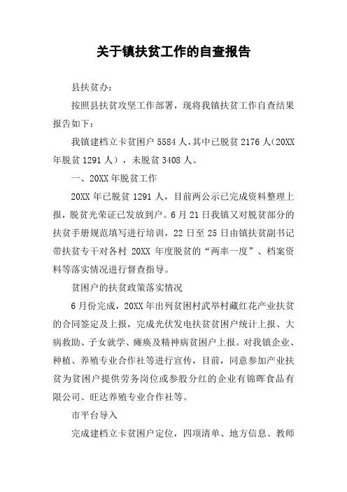 关于镇扶贫工作的自查报告